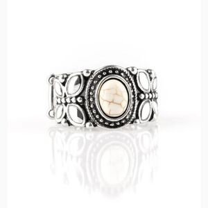 Butterfly Belle White Paparazzi Silver-Tone Ring with Cream Marbled Center